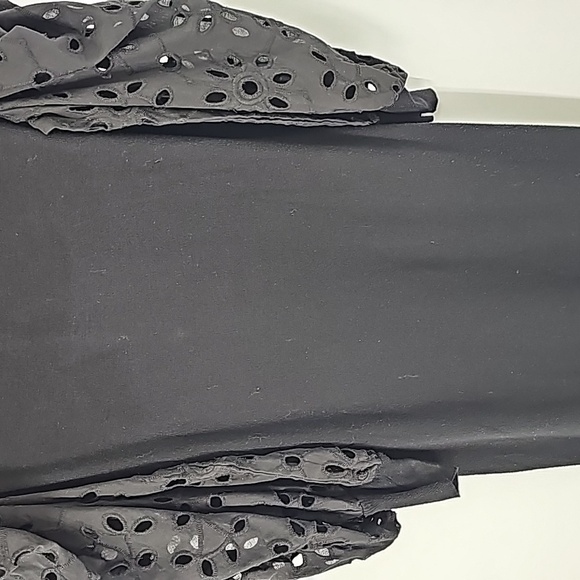 Express Black Bodycon Midi Sweater Dress w Puffed Cutout Scalloped Long Sleeves - Picture 9 of 17